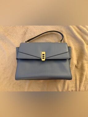 henri bendel blue top-handle satchel with gold hardware